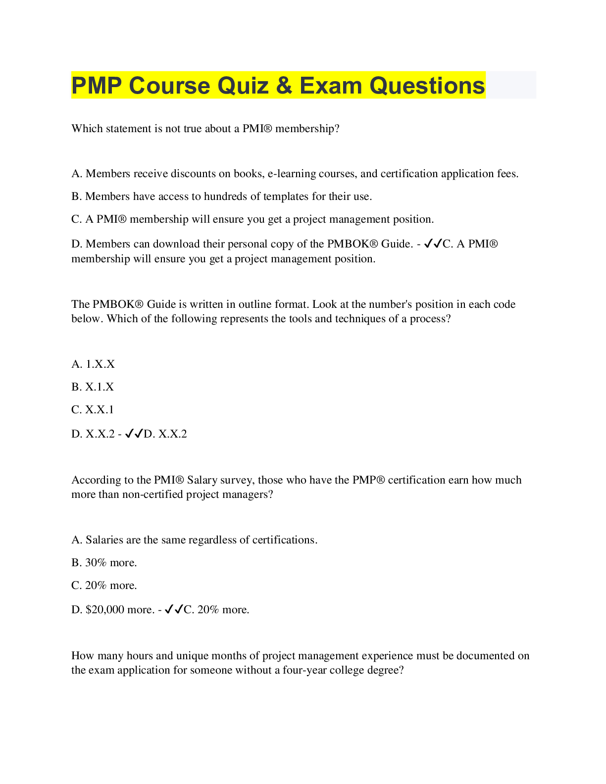 Preview image of PMP Course Quiz & Exam Questions document